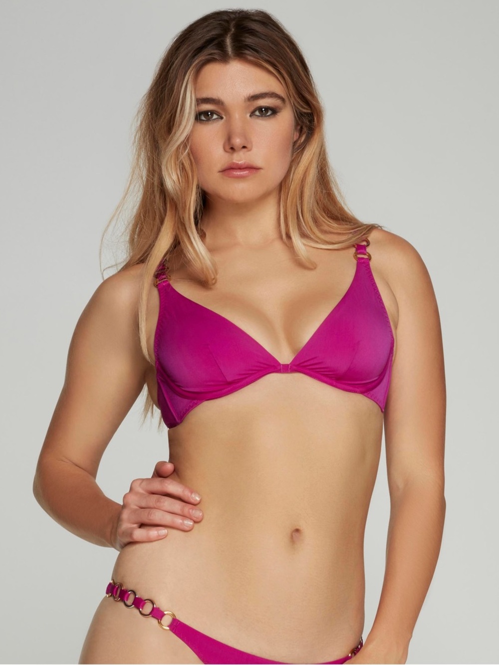 Agent Provocateur Kayla Bikini Top 34C Pink Mixed Metal Underwire